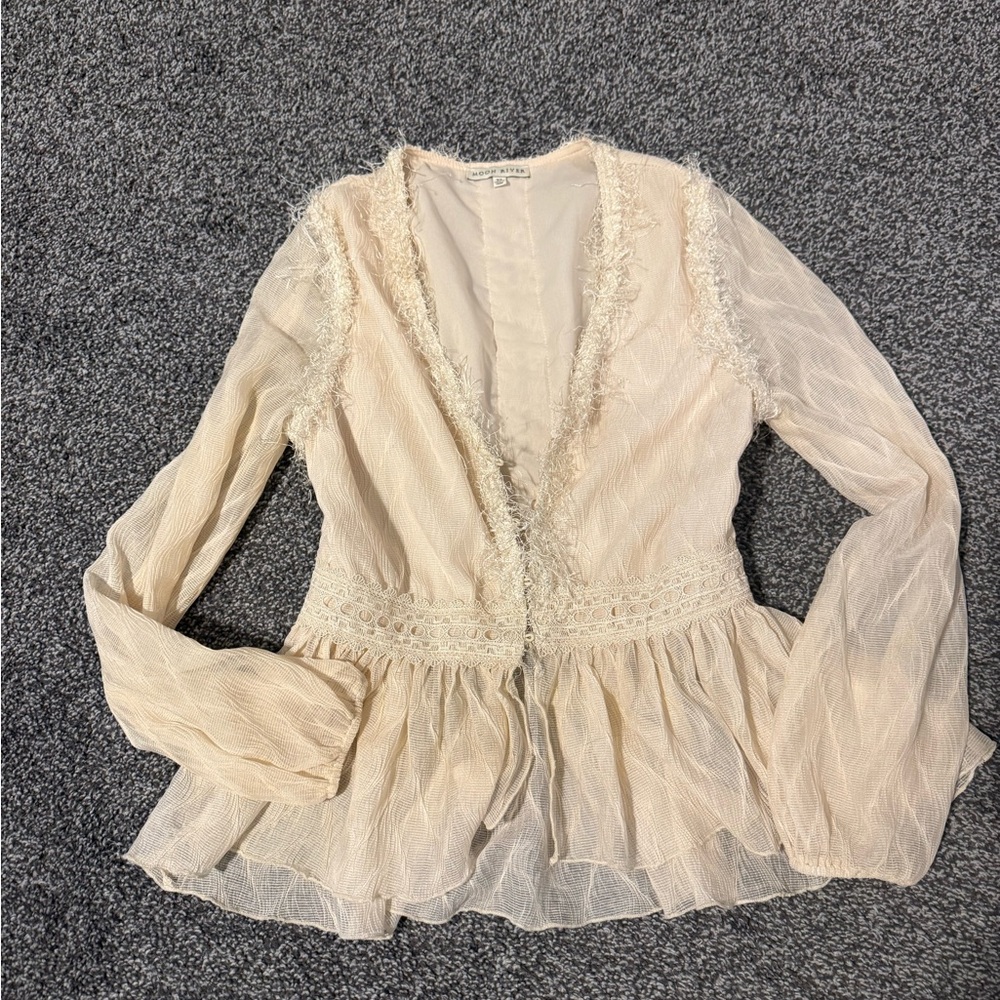 Moon River Cream Textured Blouse